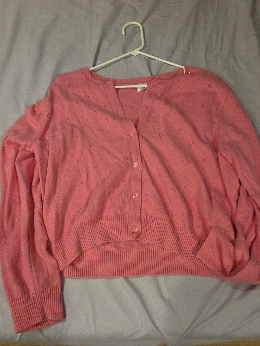 GAP Pink Eyelet Button-Front Cropped Cardigan